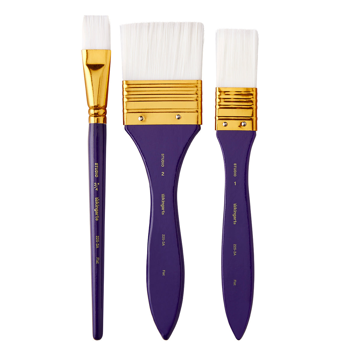 Kingart All-Purpose Large Area Brushes, Set of 3 – Flat Nylon, 3/4”, 1” & 2”