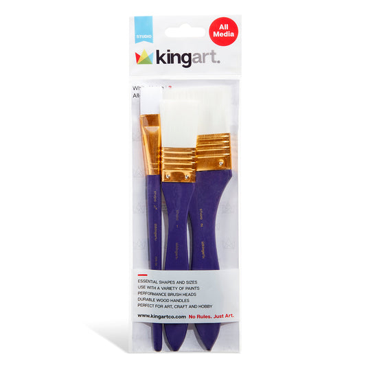 Kingart All-Purpose Large Area Brushes, Set of 3 – Flat Nylon, 3/4”, 1” & 2”