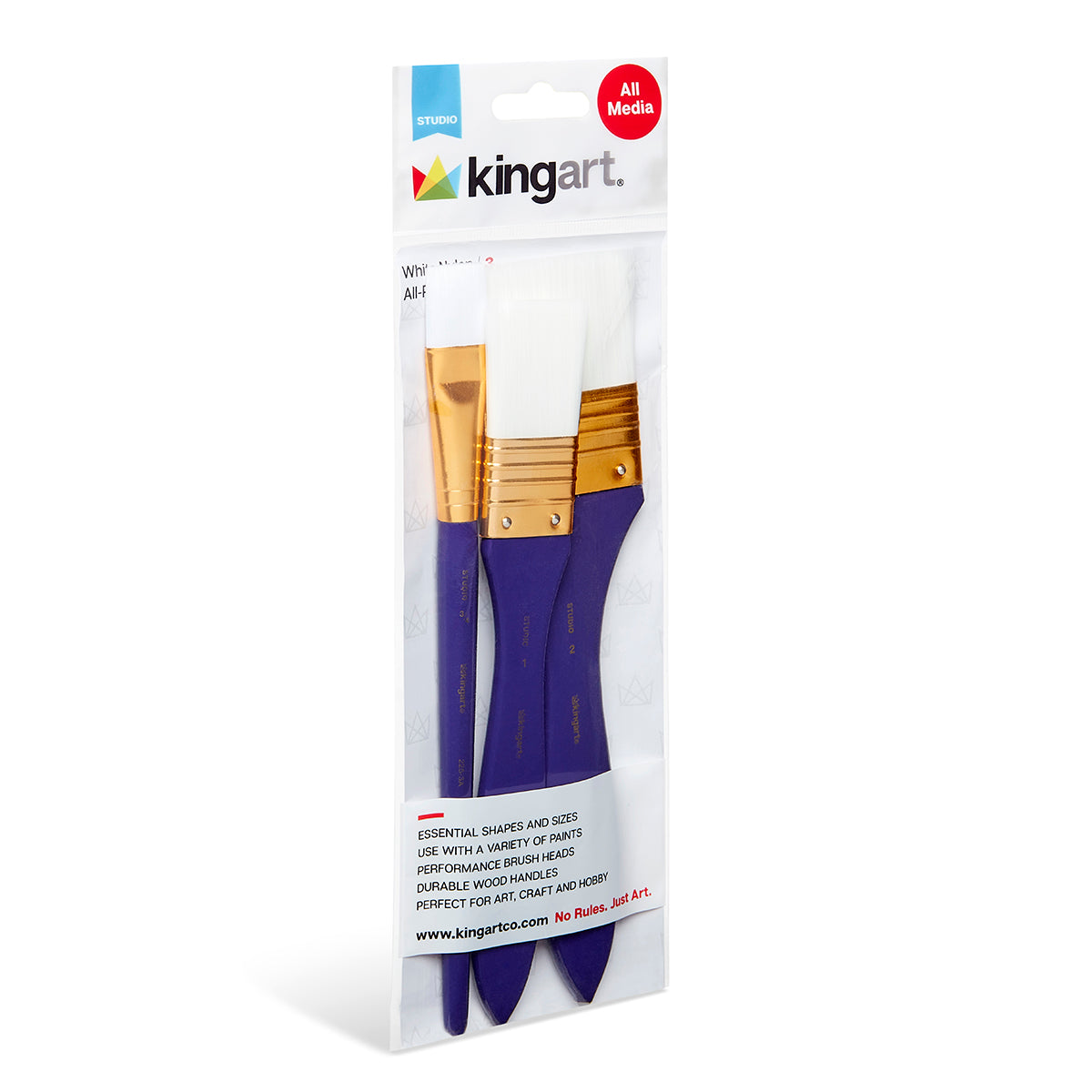 Kingart All-Purpose Large Area Brushes, Set of 3 – Flat Nylon, 3/4”, 1” & 2”