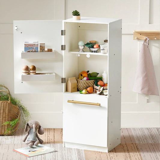 Tiny Land® Kids Wooden Play Fridge with Storage & Magnetic Play – Compatible with Toy Kitchen Sets