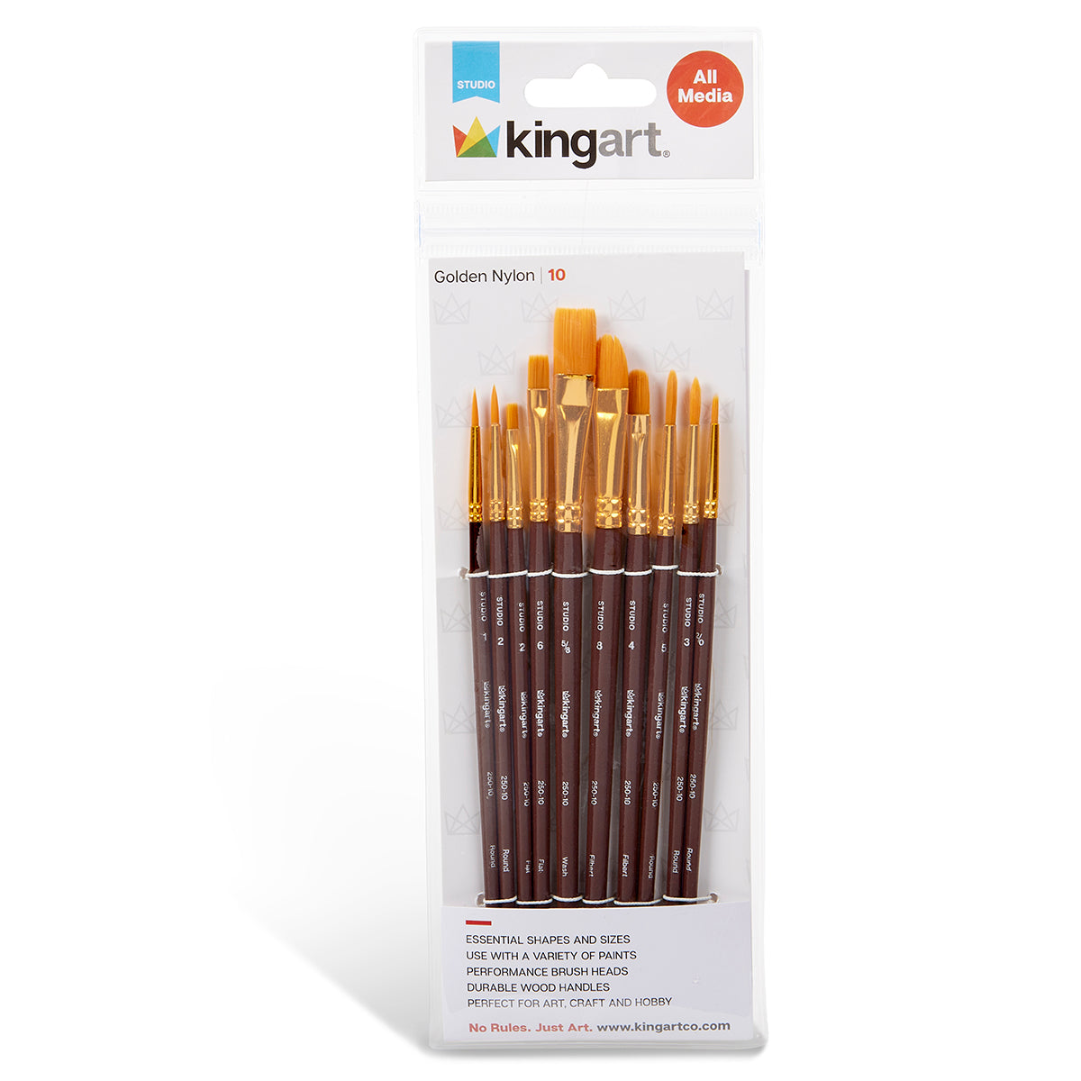 KINGART® Studio Golden Nylon Brush Set  - 10 Pieces