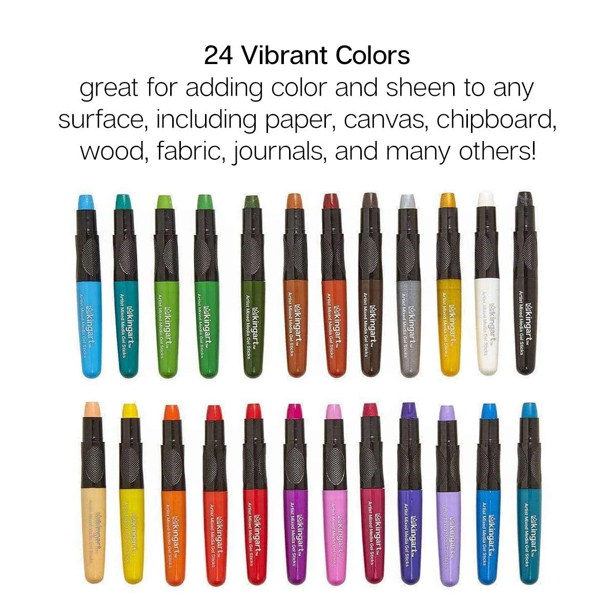 KINGART® Mixed Media Gel Stick Crayons – Set of 24 Colors