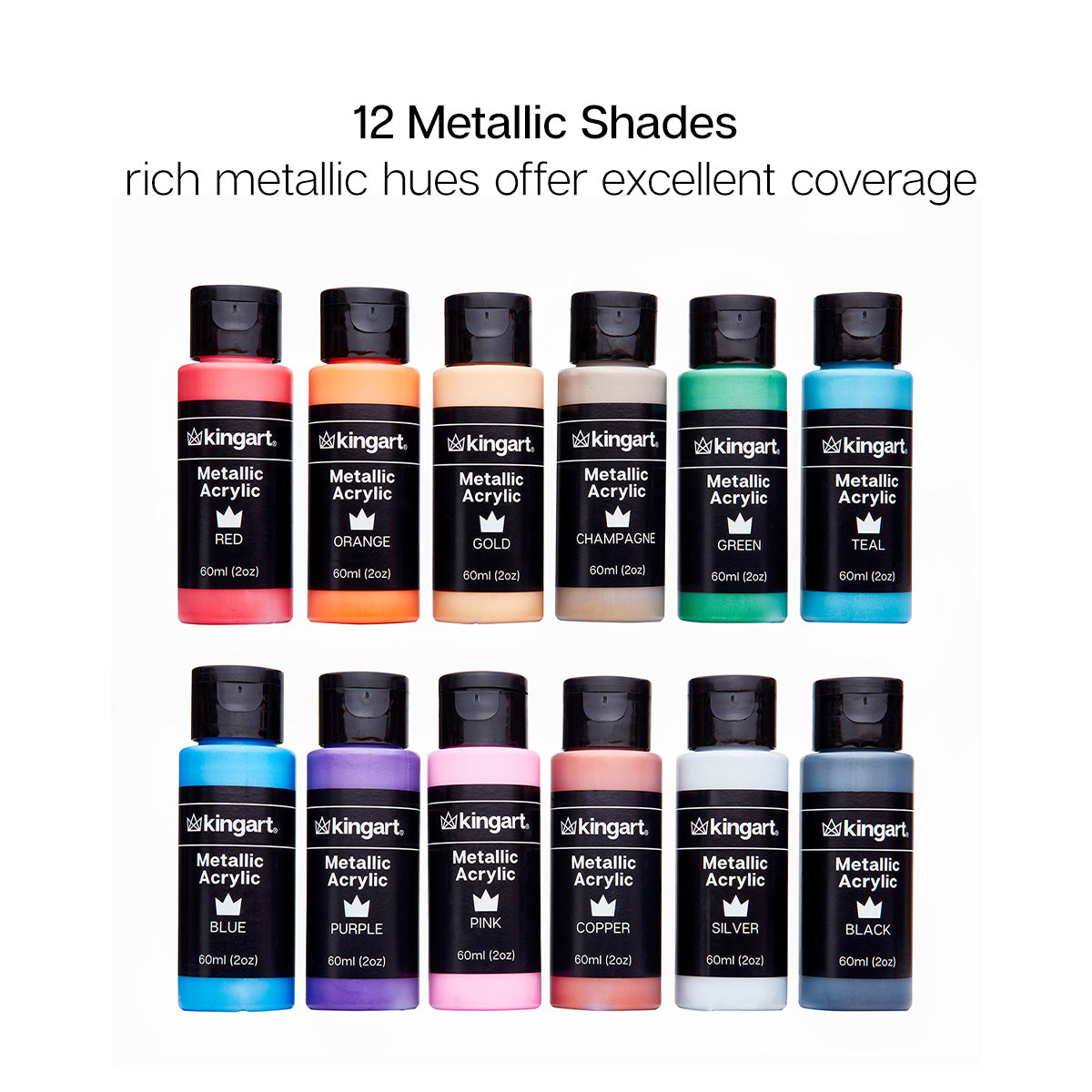 KINGART® Studio Acrylic Paint – Metallic Set, 12 x 60ml Bottles