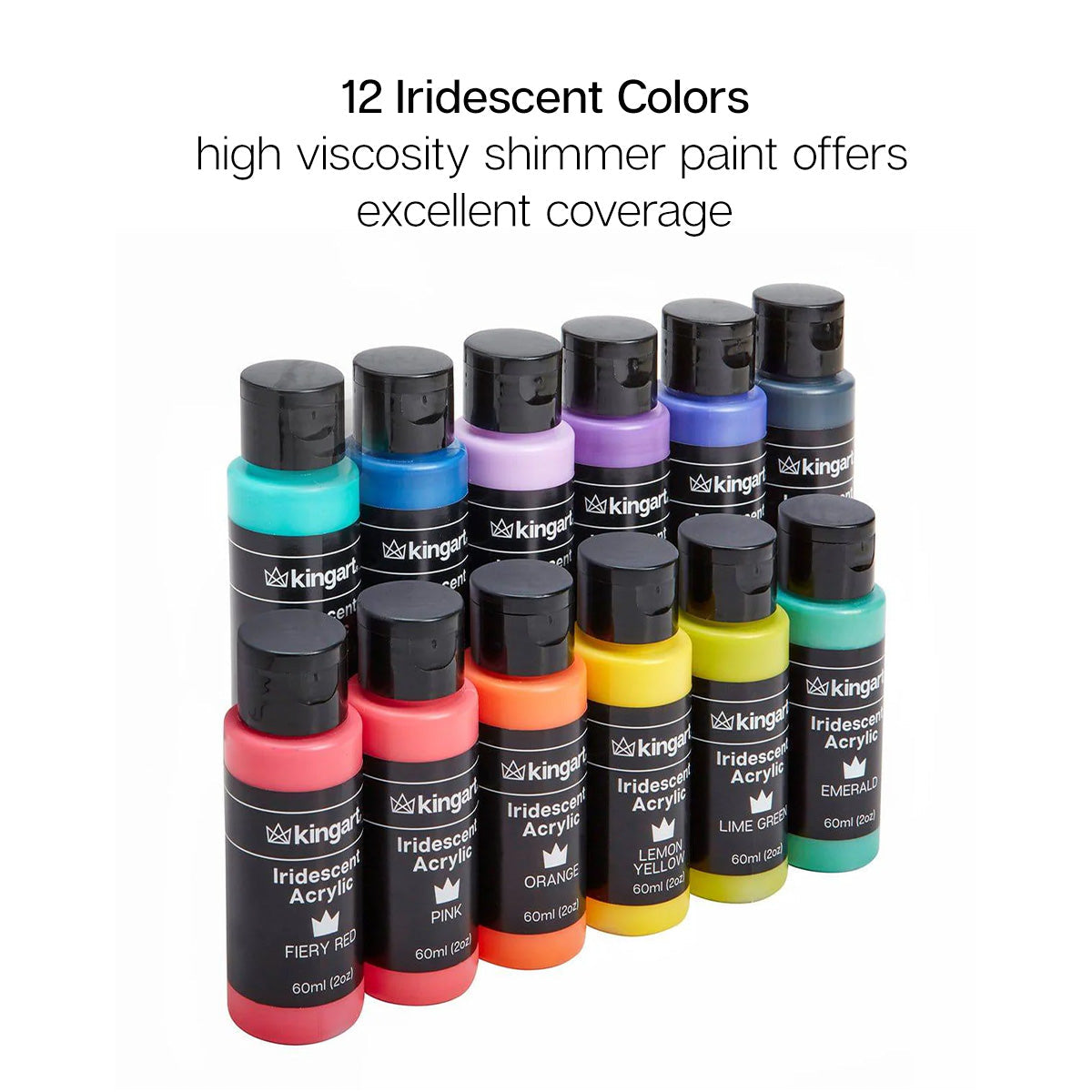 KINGART® Studio Acrylic Paint – Iridescent Shimmer Set, 12 x 60ml Bottles