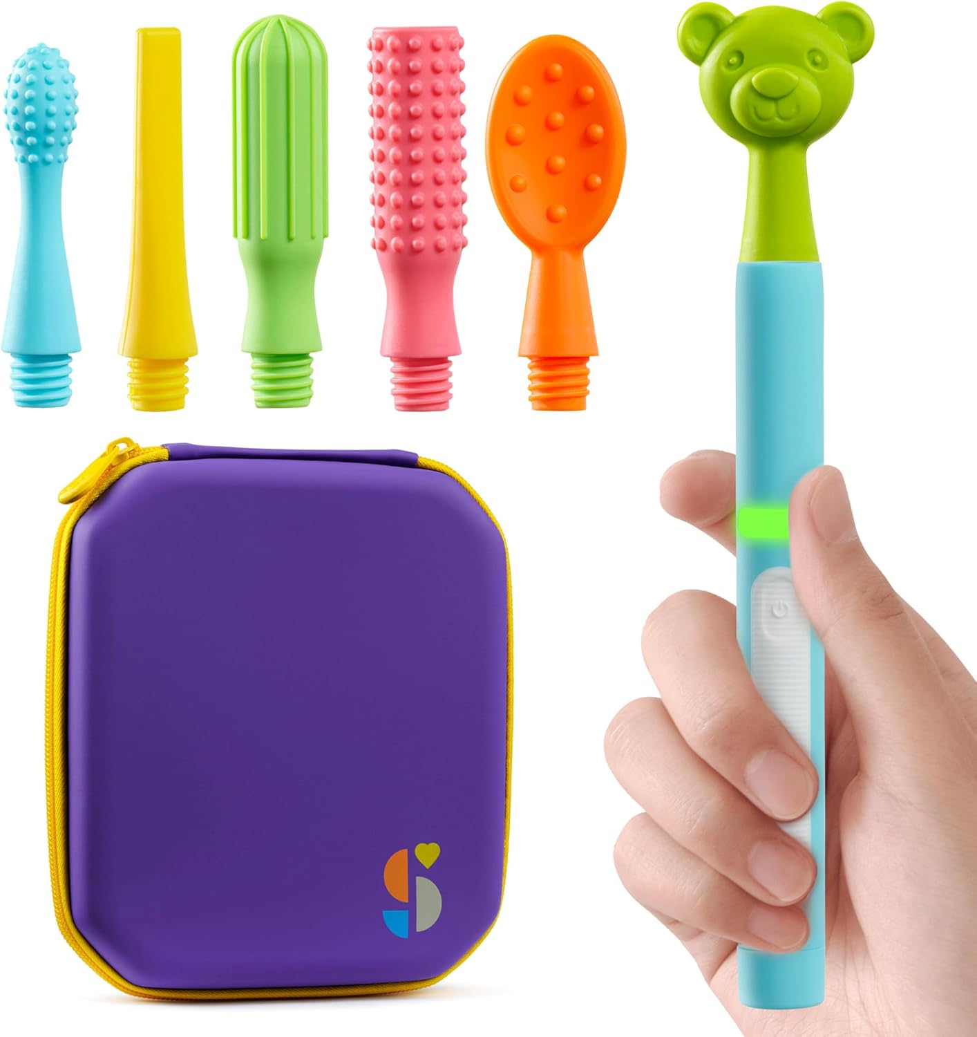 BUZZ BUDDY™ Oral Sensory Stimulation Kit for Kids, Teens, and Adults – 6 Textured Attachments for Jaw Strength, Chewing, and Fidget Relief