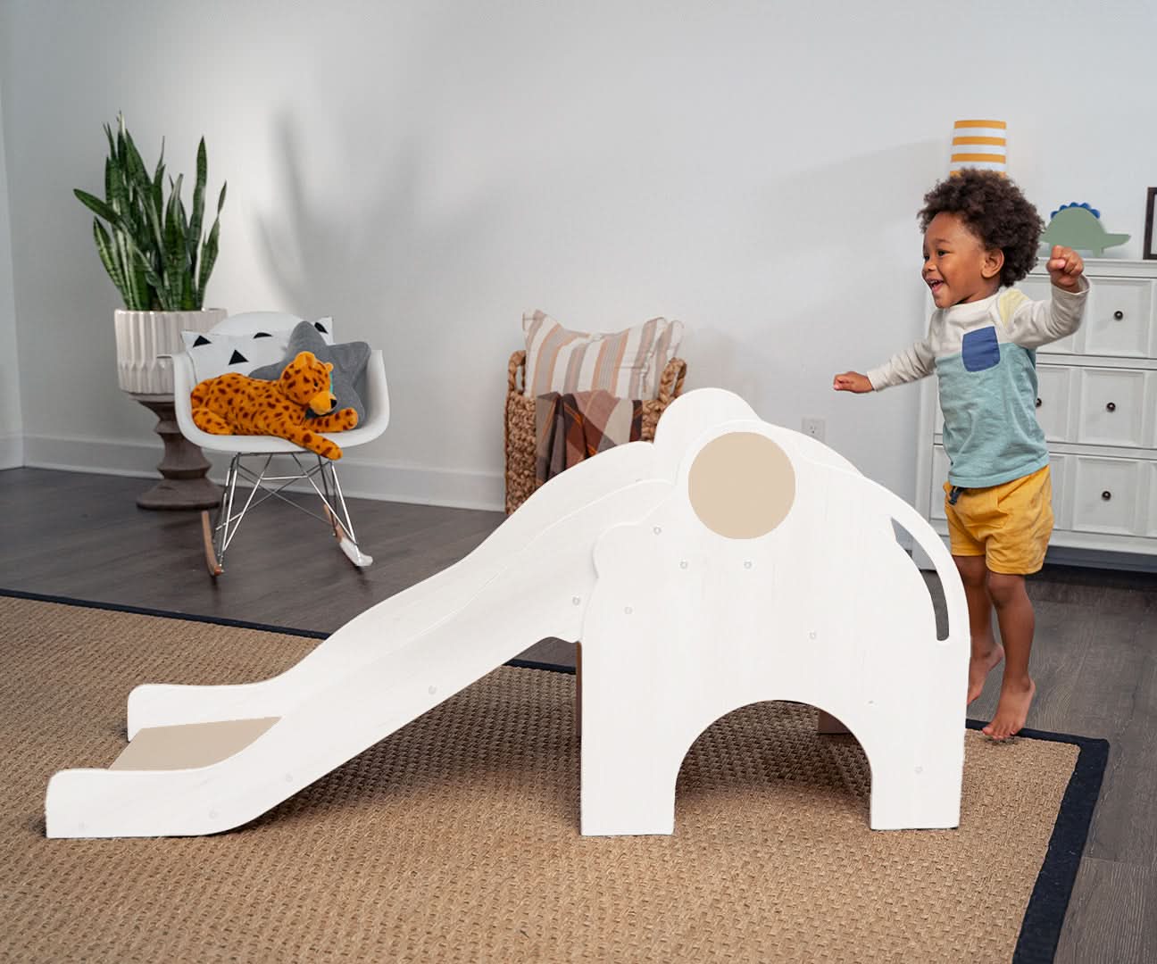 Avenlur Nima Elephant Slide – Wooden Toddler Slide for Indoor & Outdoor Play | Montessori-Inspired, Safe, Non-Toxic, and Stylish Design