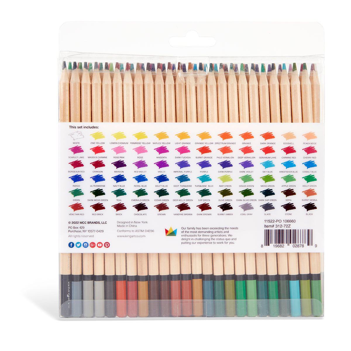KINGART® Studio Colored Pencils – Soft Wax Core Set, 72 Colors