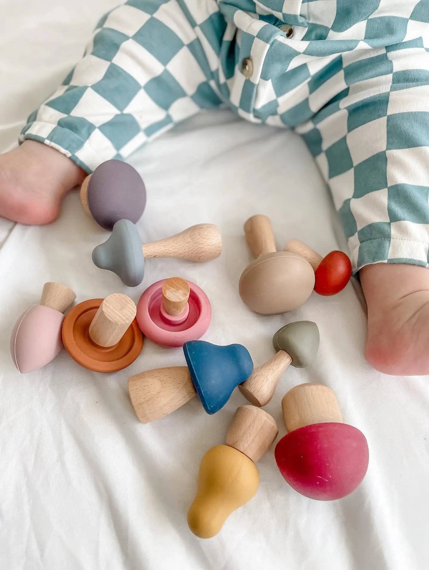 LYTL Mushroom Mix & Match Montessori Toy Set – 24-Piece Silicone and Wooden Stacking & Sorting Playset