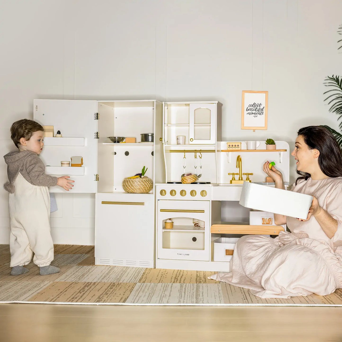 Tiny Land® Kids Wooden Play Fridge with Storage & Magnetic Play – Compatible with Toy Kitchen Sets