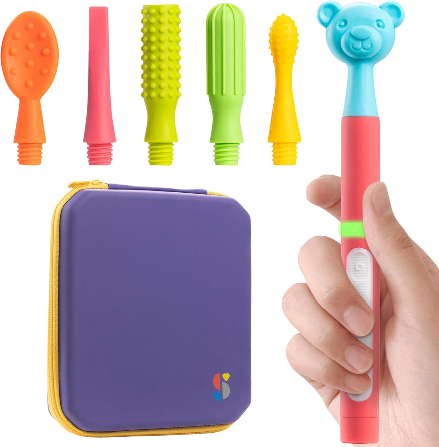 BUZZ BUDDY™ Oral Sensory Stimulation Kit for Kids, Teens, and Adults – 6 Textured Attachments for Jaw Strength, Chewing, and Fidget Relief