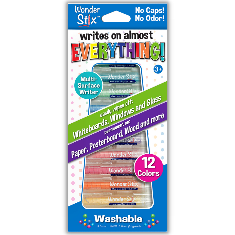 The Pencil Grip Inc. Wonder Stix – Set of 12 Washable Crayons That Write on Almost Anything