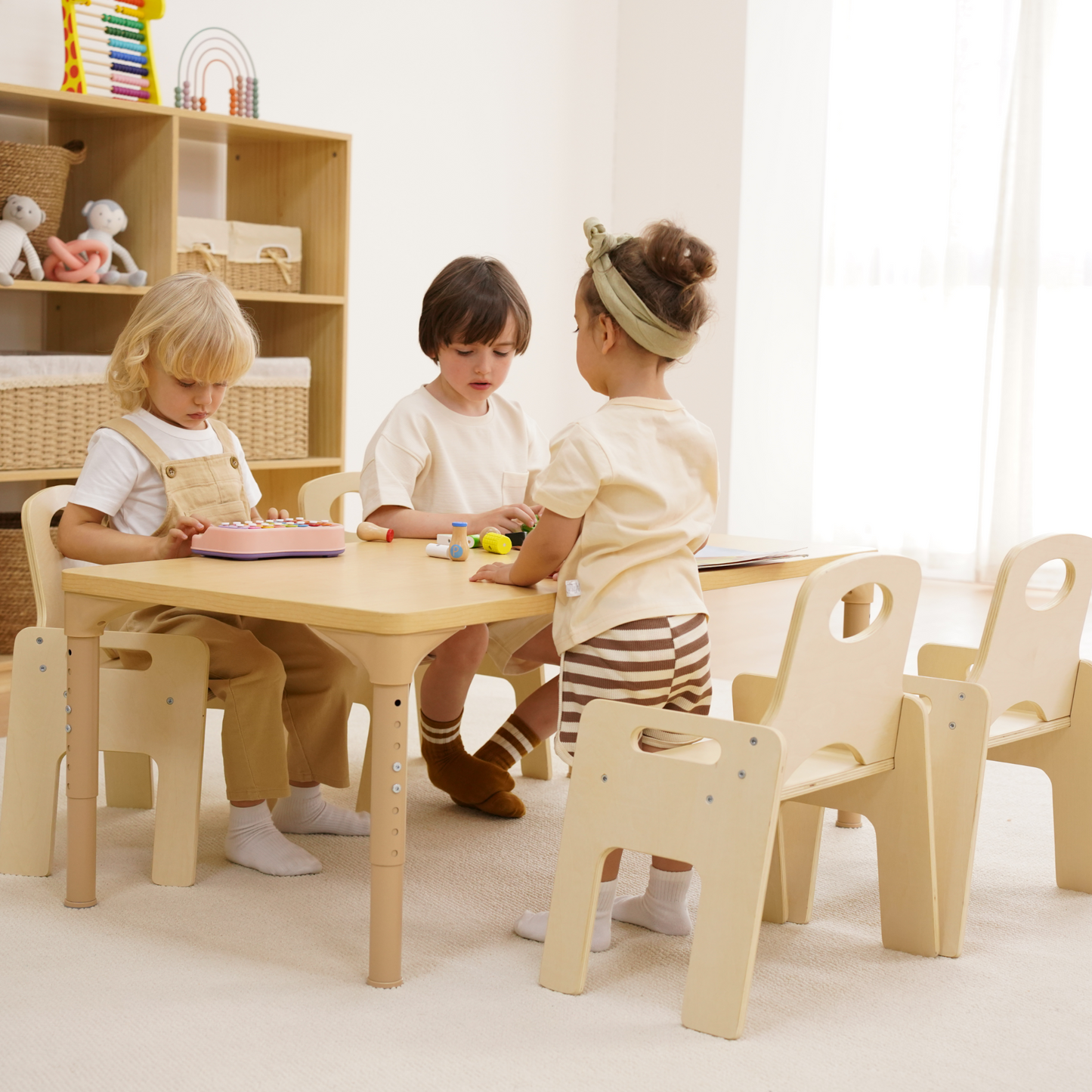Avenlur Adrian Multi-Height Adjustable Table & Chairs Set – Montessori-Inspired Wooden Furniture for Toddlers and Kids