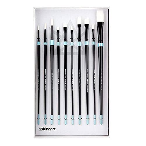 KINGART® White Nylon Long Handle Oil & Acrylic Brushes 10 pc