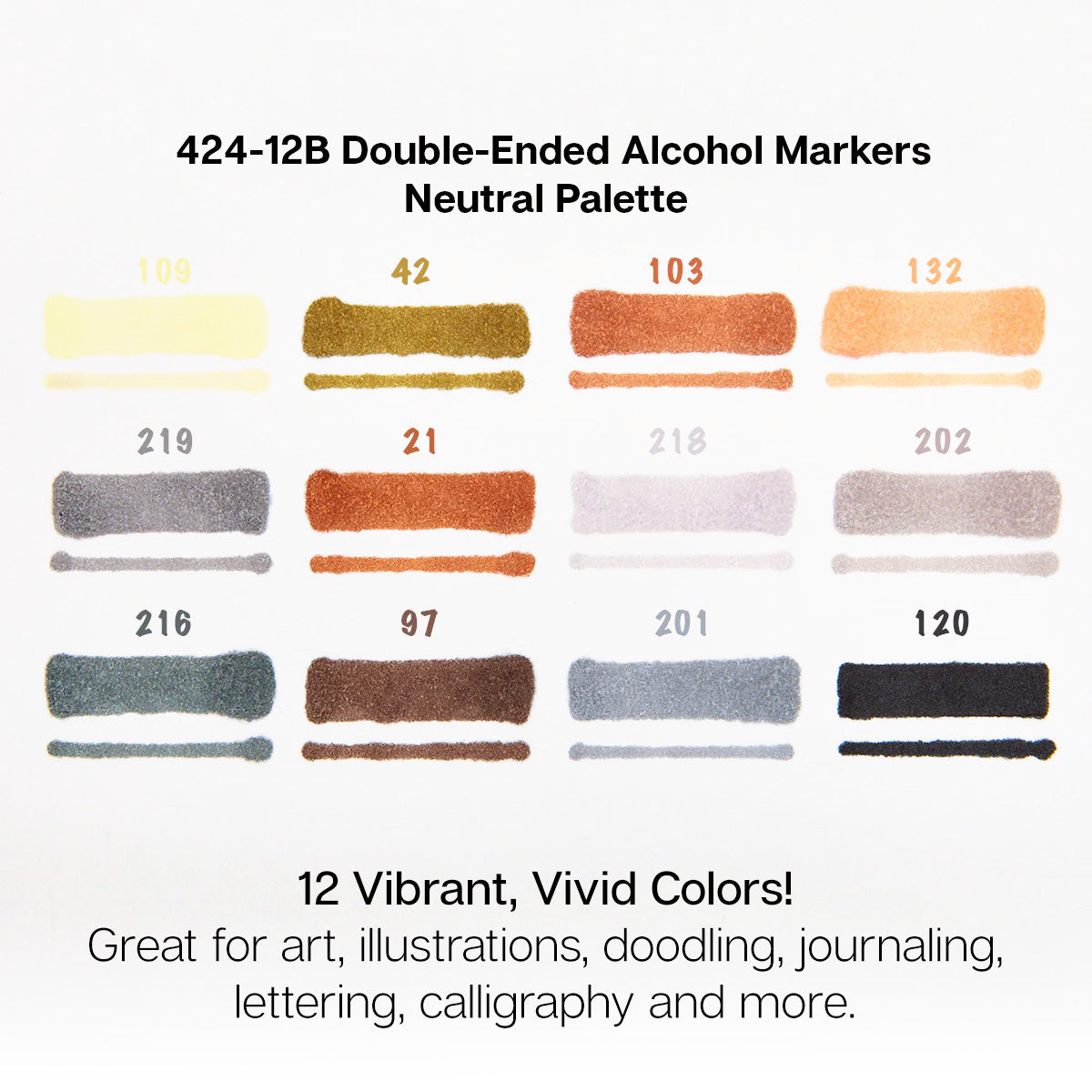 KINGART® Double-Ended Alcohol Markers - 12 Neutral Colors