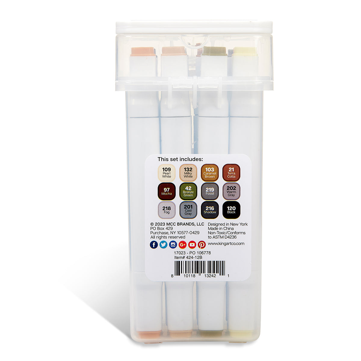 KINGART® Double-Ended Alcohol Markers - 12 Neutral Colors