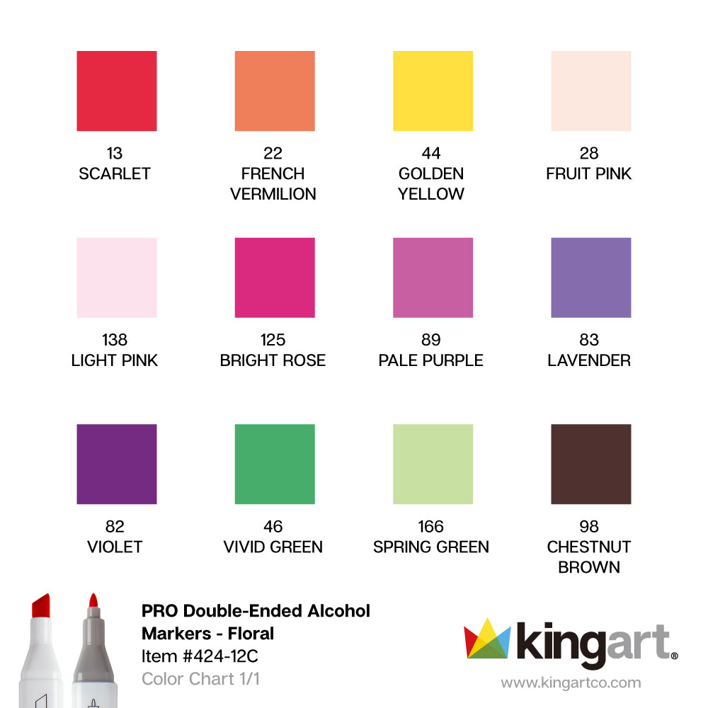 KINGART® Double-Ended Alcohol Markers - 12 Floral Colors