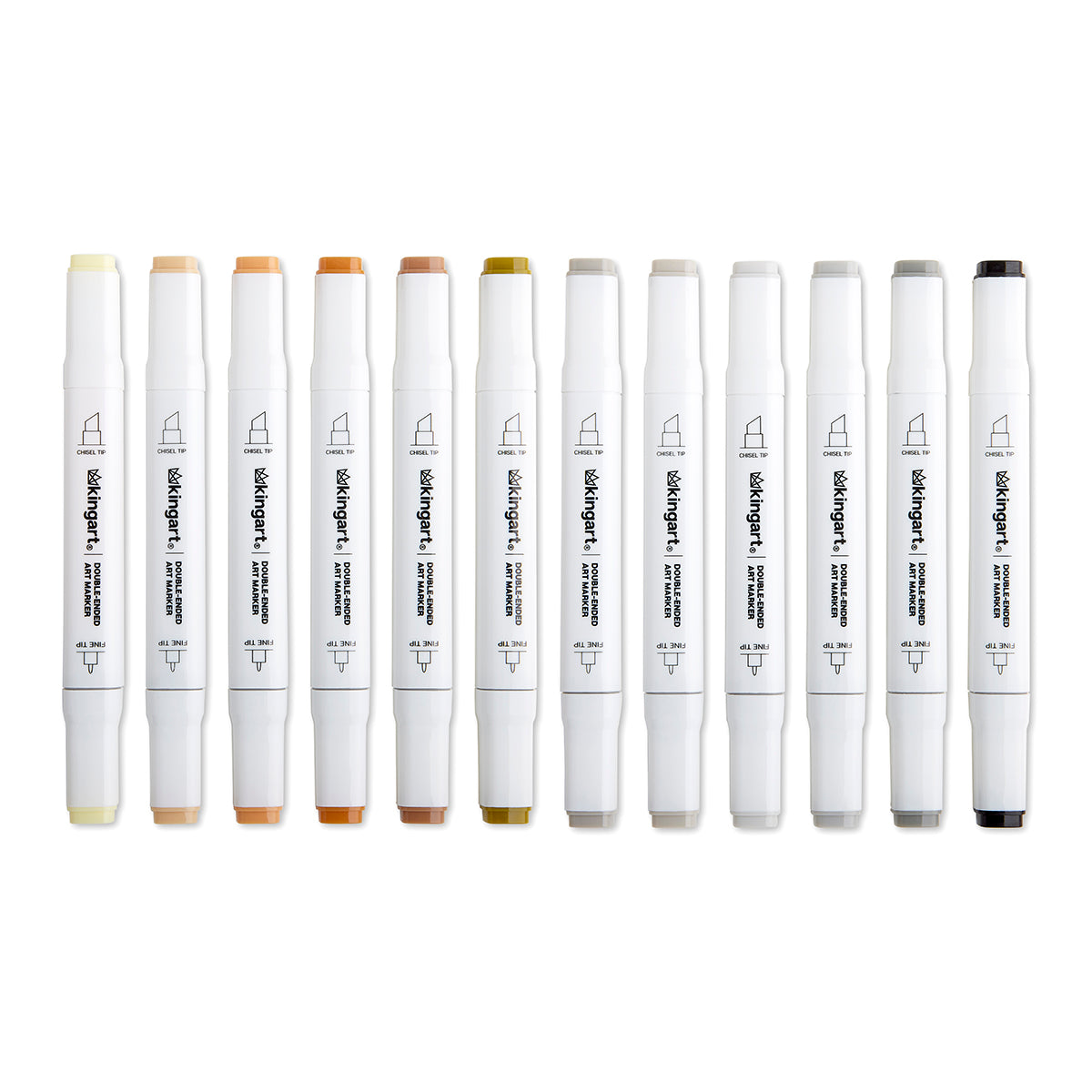 KINGART® Double-Ended Alcohol Markers - 12 Neutral Colors
