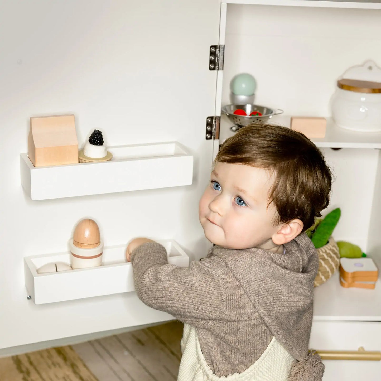 Tiny Land® Kids Wooden Play Fridge with Storage & Magnetic Play – Compatible with Toy Kitchen Sets