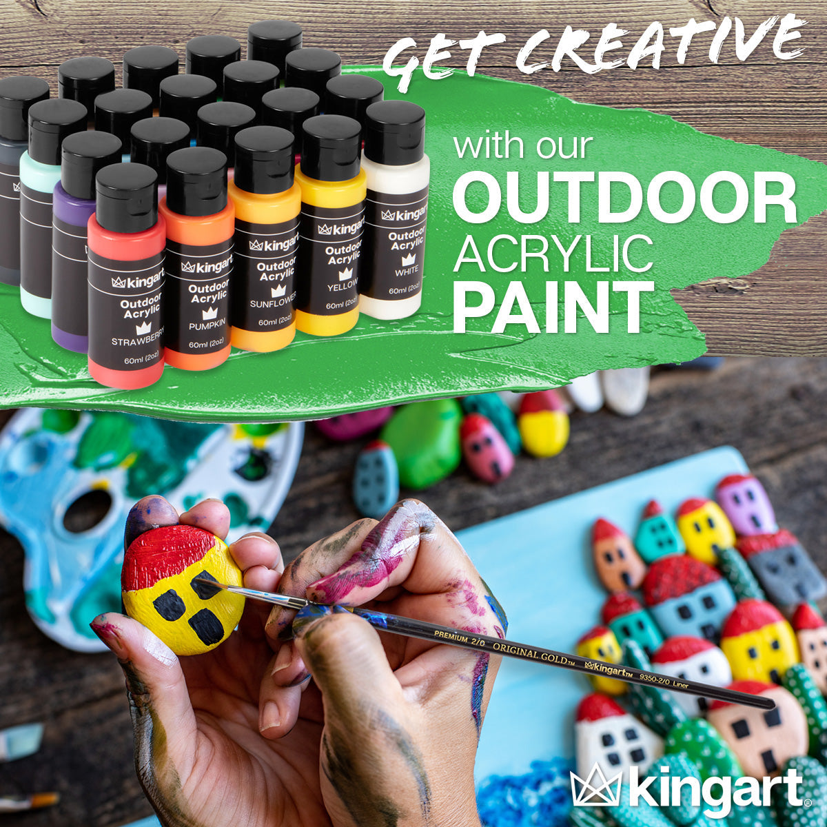 KINGART® Outdoor Acrylic Paint – Multi-Surface Set, 20 x 60ml Bottles