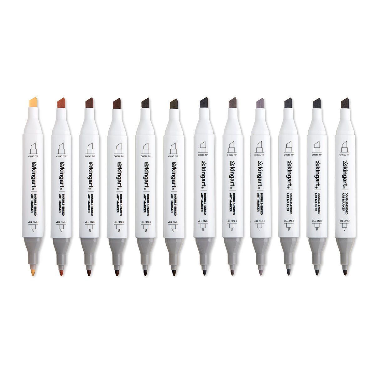 KINGART® Double-Ended Alcohol Markers - 12 Neutral Colors