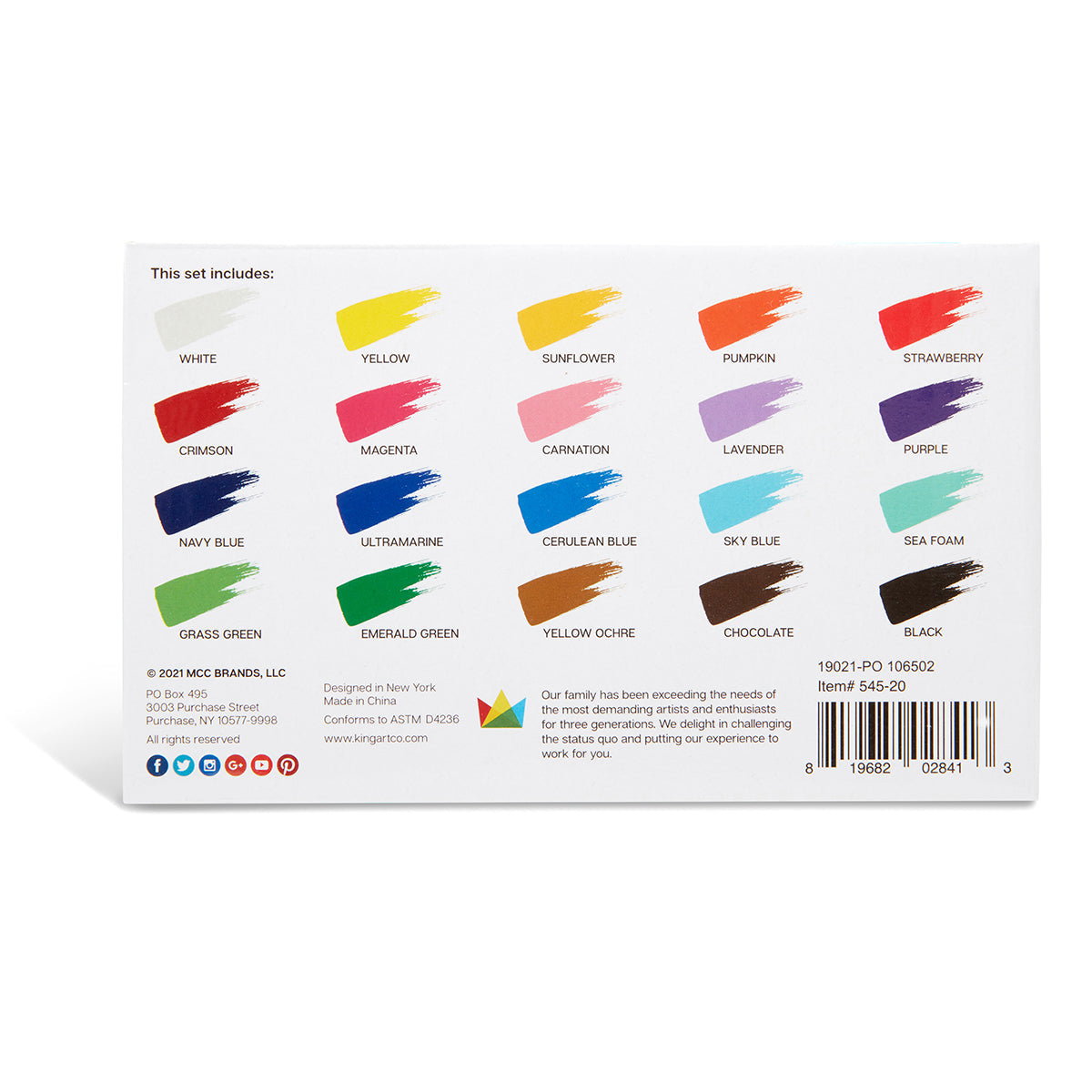 KINGART® Outdoor Acrylic Paint – Multi-Surface Set, 20 x 60ml Bottles