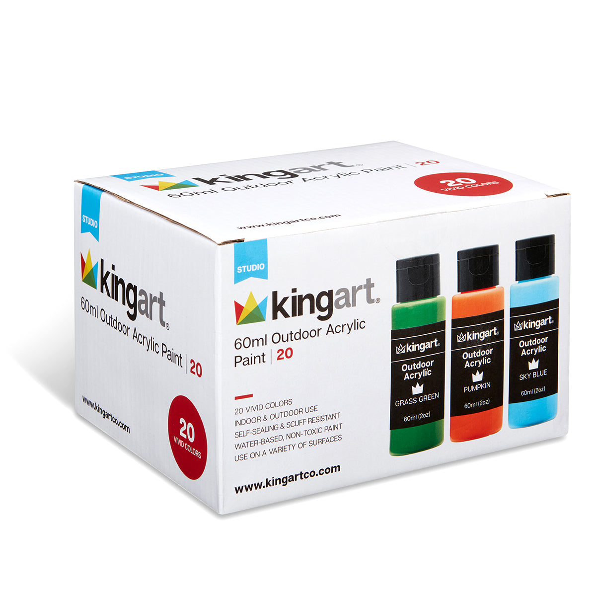 KINGART® Outdoor Acrylic Paint – Multi-Surface Set, 20 x 60ml Bottles