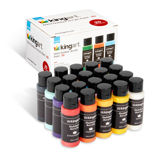 KINGART® Outdoor Acrylic Paint – Multi-Surface Set, 20 x 60ml Bottles