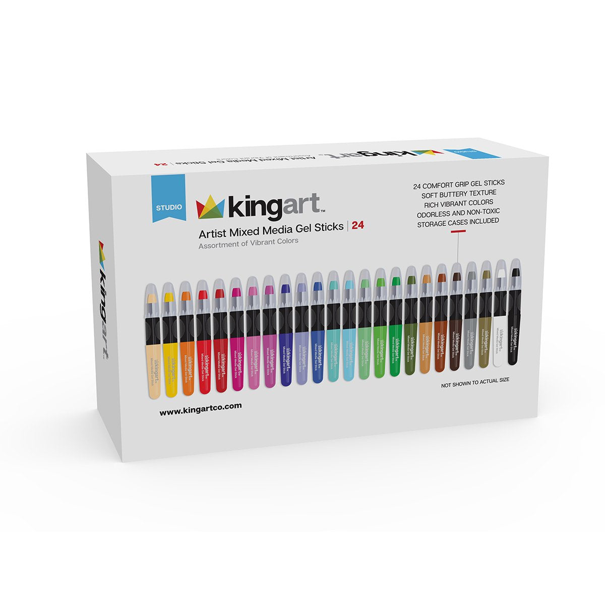 KINGART® Mixed Media Gel Stick Crayons – Set of 24 Colors