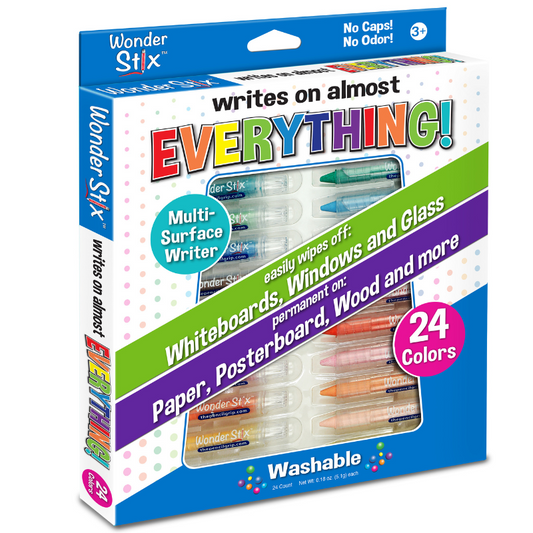 The Pencil Grip Inc. Wonder Stix – Set of 24 Washable Crayons That Write on Almost Anything