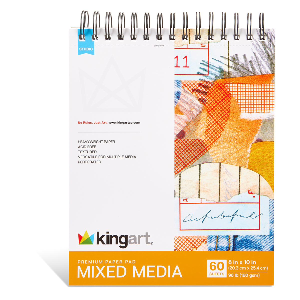 Kingart Mixed Media Art Pad, 8” x 10”, 60 Sheets, 98 lb (160 gsm), Spiral-Bound