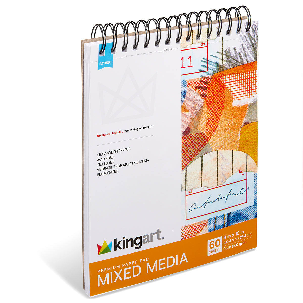 Kingart Mixed Media Art Pad, 8” x 10”, 60 Sheets, 98 lb (160 gsm), Spiral-Bound