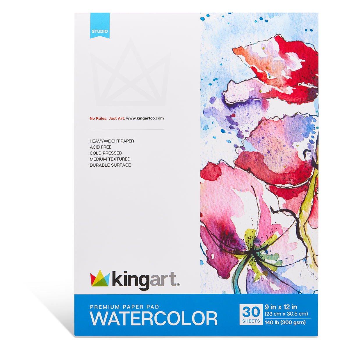 Kingart Cold-Pressed Watercolor Pad, 9” x 12”, 30 Sheets, 140 lb (300 gsm), Acid-Free, Perforated