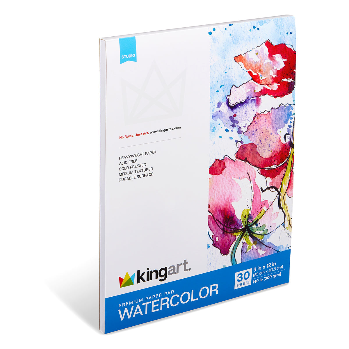 Kingart Cold-Pressed Watercolor Pad, 9” x 12”, 30 Sheets, 140 lb (300 gsm), Acid-Free, Perforated