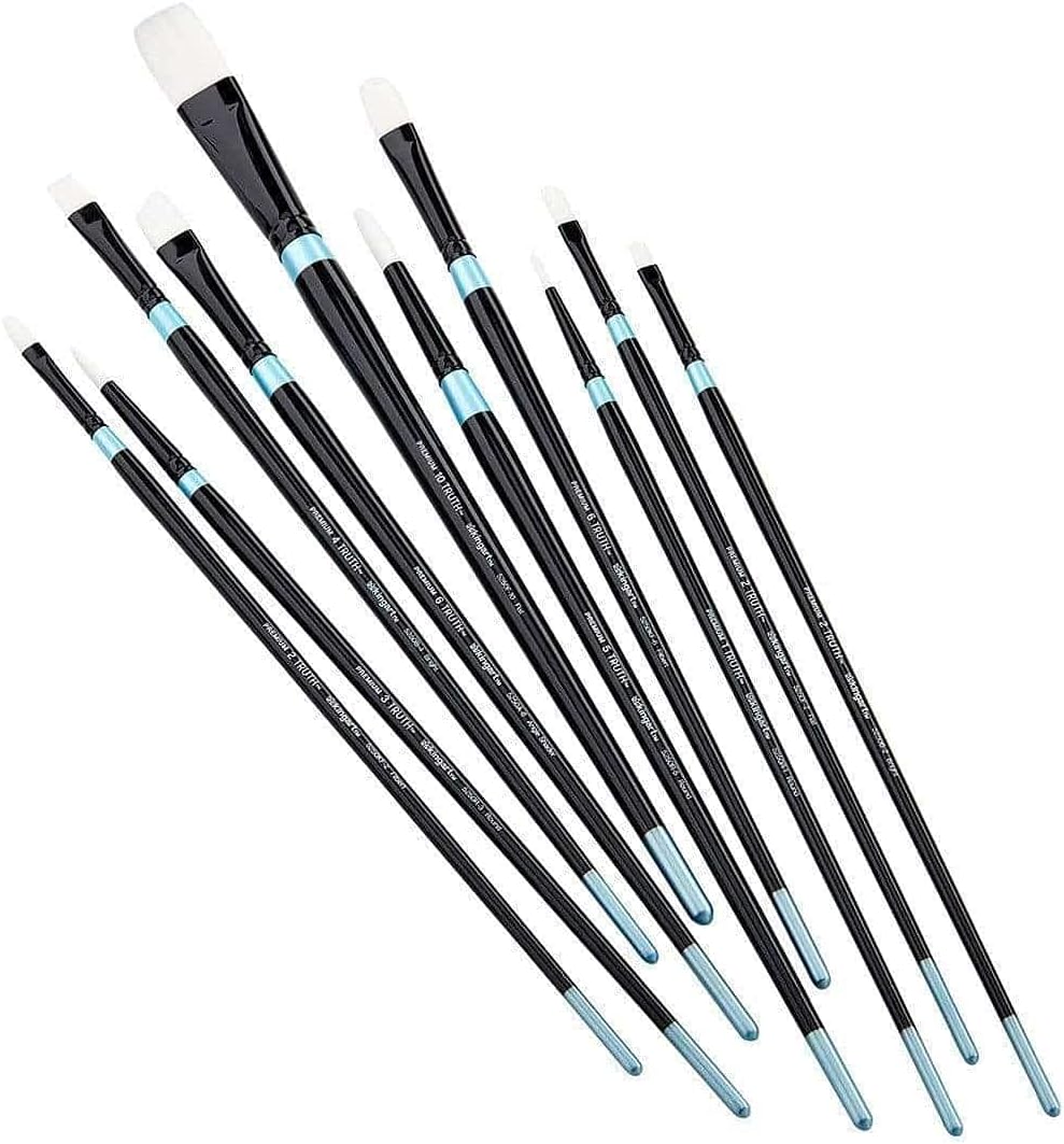 KINGART® White Nylon Long Handle Oil & Acrylic Brushes 10 pc
