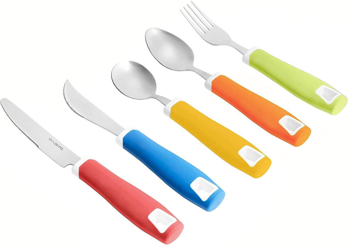 Special Supplies Adaptive Utensils Set (5-Piece) – Non-Slip Wide Grip Silverware for Tremors, Arthritis, Parkinson’s, and Low Hand Strength - Rainbow Colors