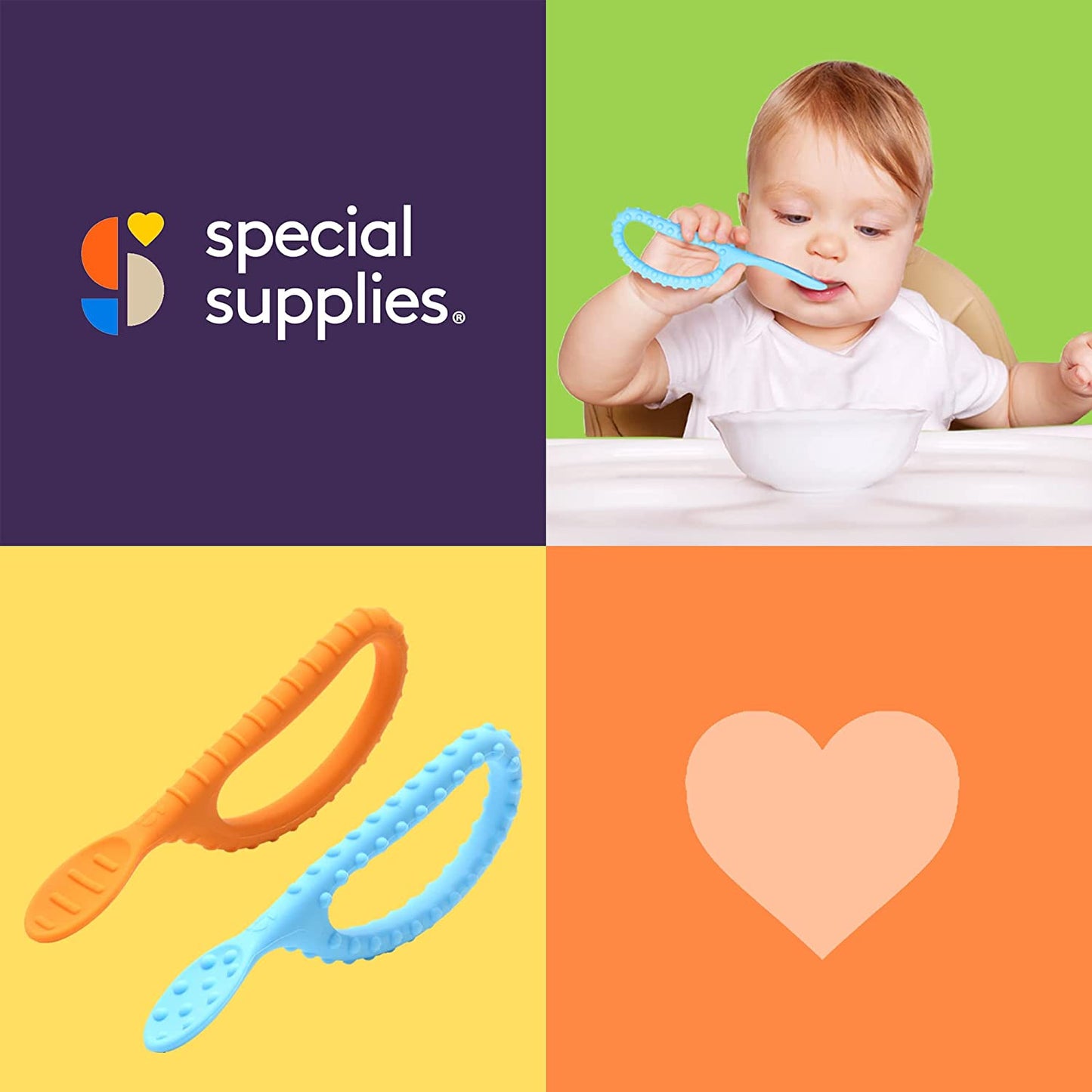 Special Supplies Duo Loop Textured Spoons for Oral Motor Stimulation (2-Pack)