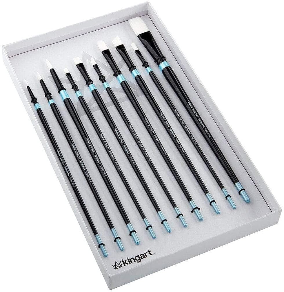 KINGART® White Nylon Long Handle Oil & Acrylic Brushes 10 pc