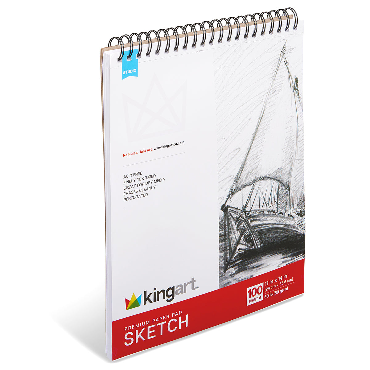 KINGART® Sketch Paper Pad, 11" x 14", 100 Sheets (200 Pages), 60lb/90gsm, Spiral-Bound