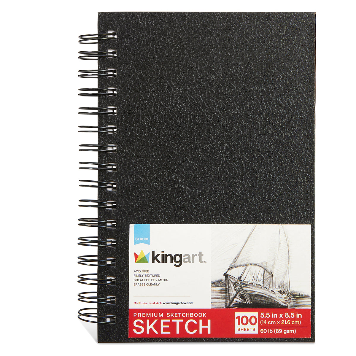 KINGART® Hardcover Spiral Sketchbook, 5.5” x 8.5”, 100 Sheets, Acid-Free Paper