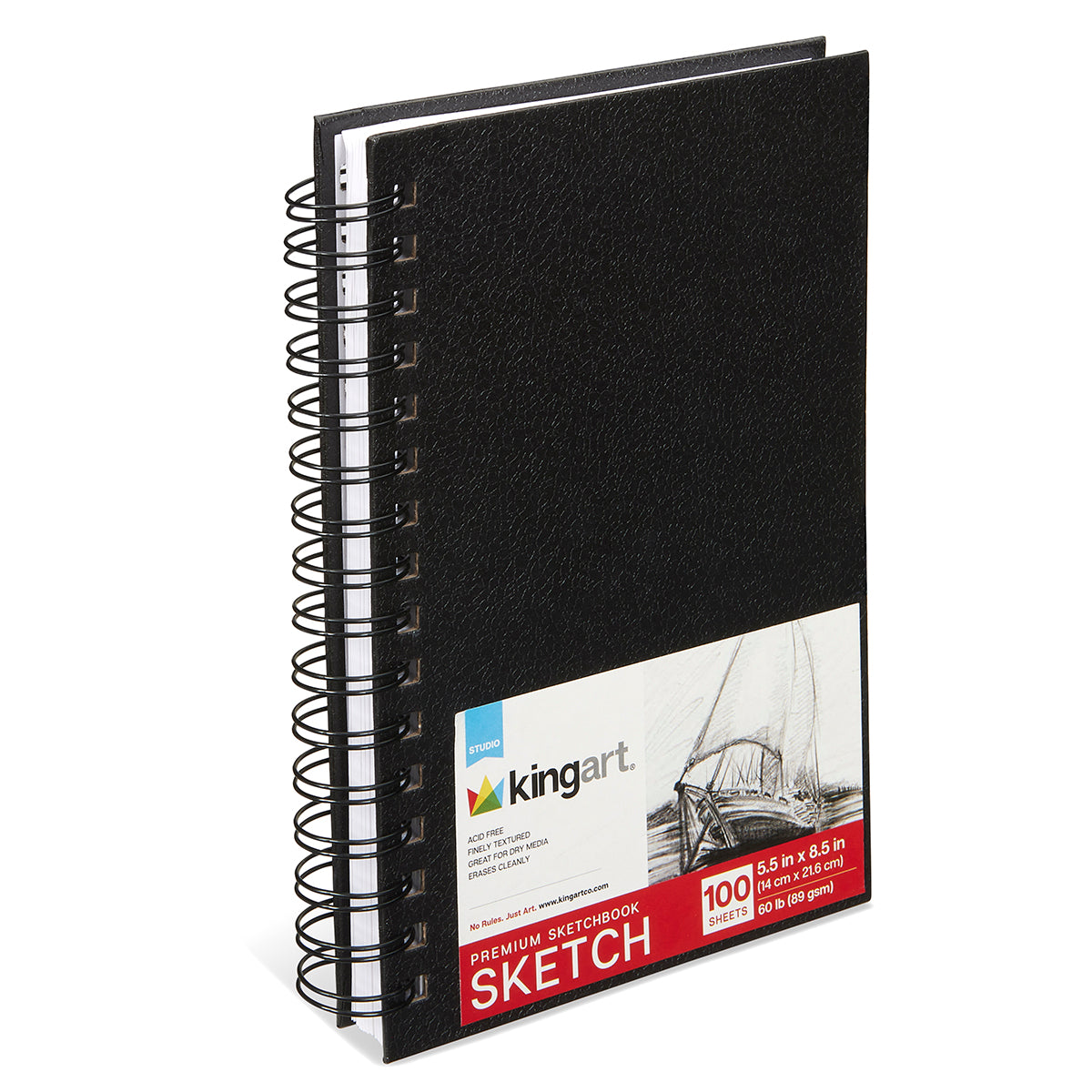 KINGART® Hardcover Spiral Sketchbook, 5.5” x 8.5”, 100 Sheets, Acid-Free Paper