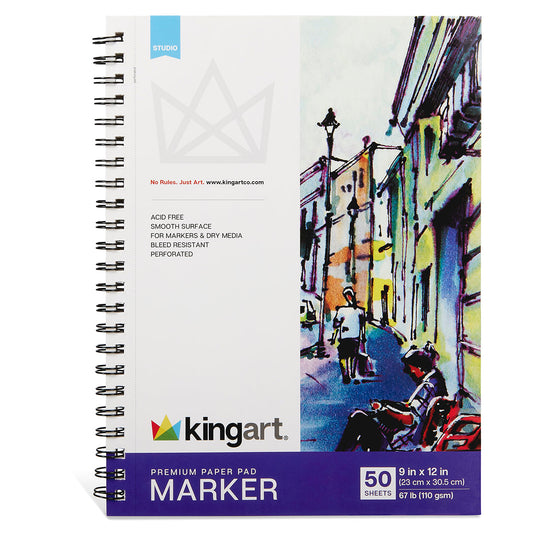 Kingart® Marker Pad, 9” x 12”, 50 Sheets, Bleed-Resistant, Spiral-Bound
