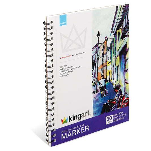Kingart® Marker Pad, 9” x 12”, 50 Sheets, Bleed-Resistant, Spiral-Bound