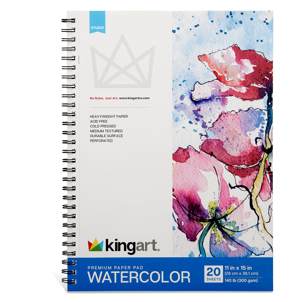 KINGART® Watercolor Paper Pad, Cold Pressed, 11” x 15”, 20 Sheets, Acid-Free & Perforated