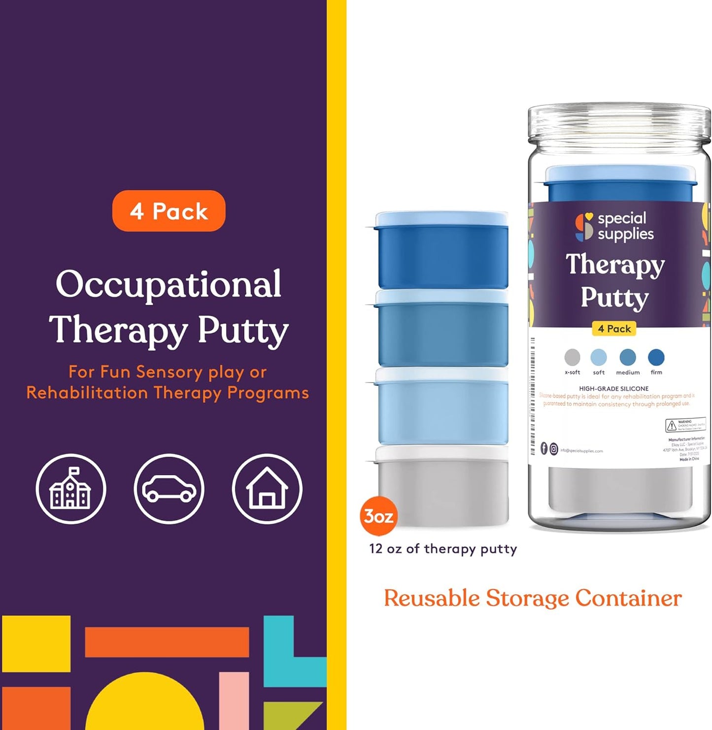 Special Supplies Silicone Therapy Putty – Ocean Colors – 4 Strength Levels for Hand Strength & Stress Relief