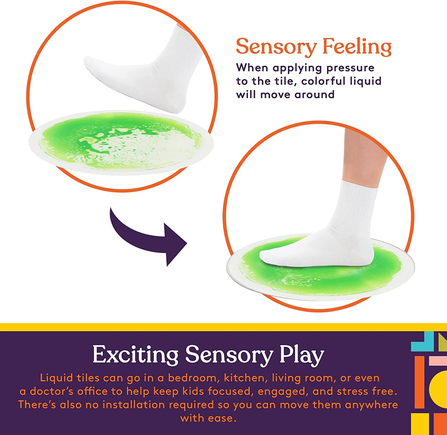 Special Supplies Colorful Liquid Floor Tiles – 9-Piece Sensory Stepping Tile Set