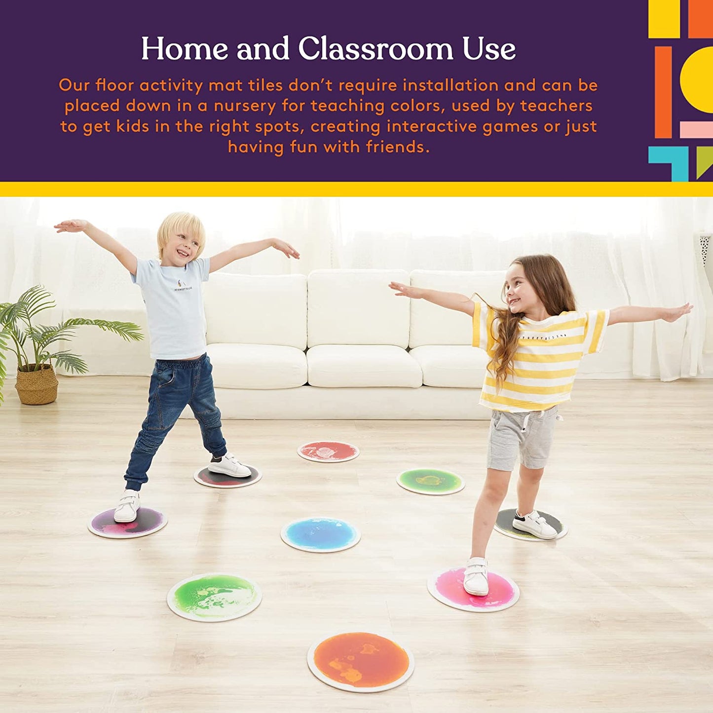 Special Supplies Colorful Liquid Floor Tiles – 9-Piece Sensory Stepping Tile Set
