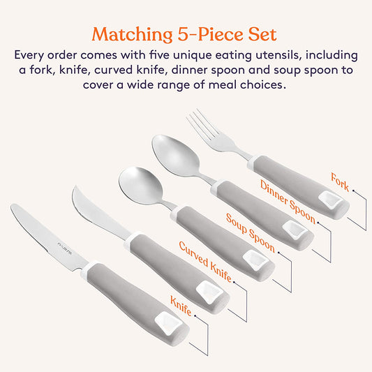 Special Supplies Adaptive Utensils Set (5-Piece) – Non-Slip Wide Grip Silverware for Tremors, Arthritis, Parkinson’s, and Low Hand Strength