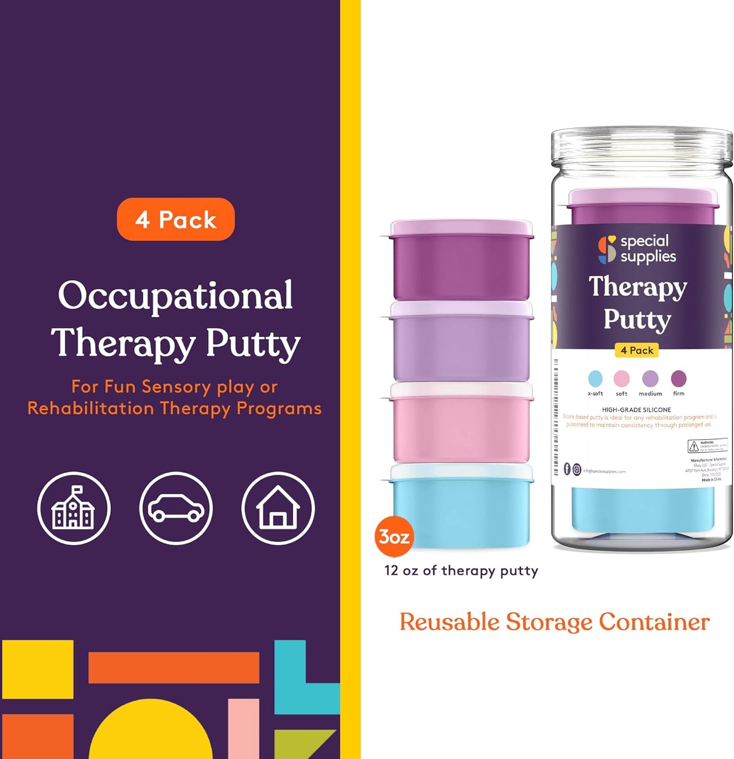 Special Supplies Occupational Therapy Putty – 4-Pack Stress Relief & Hand Strengthening Silicone Putty for Kids & Adults – Unicorn Colors