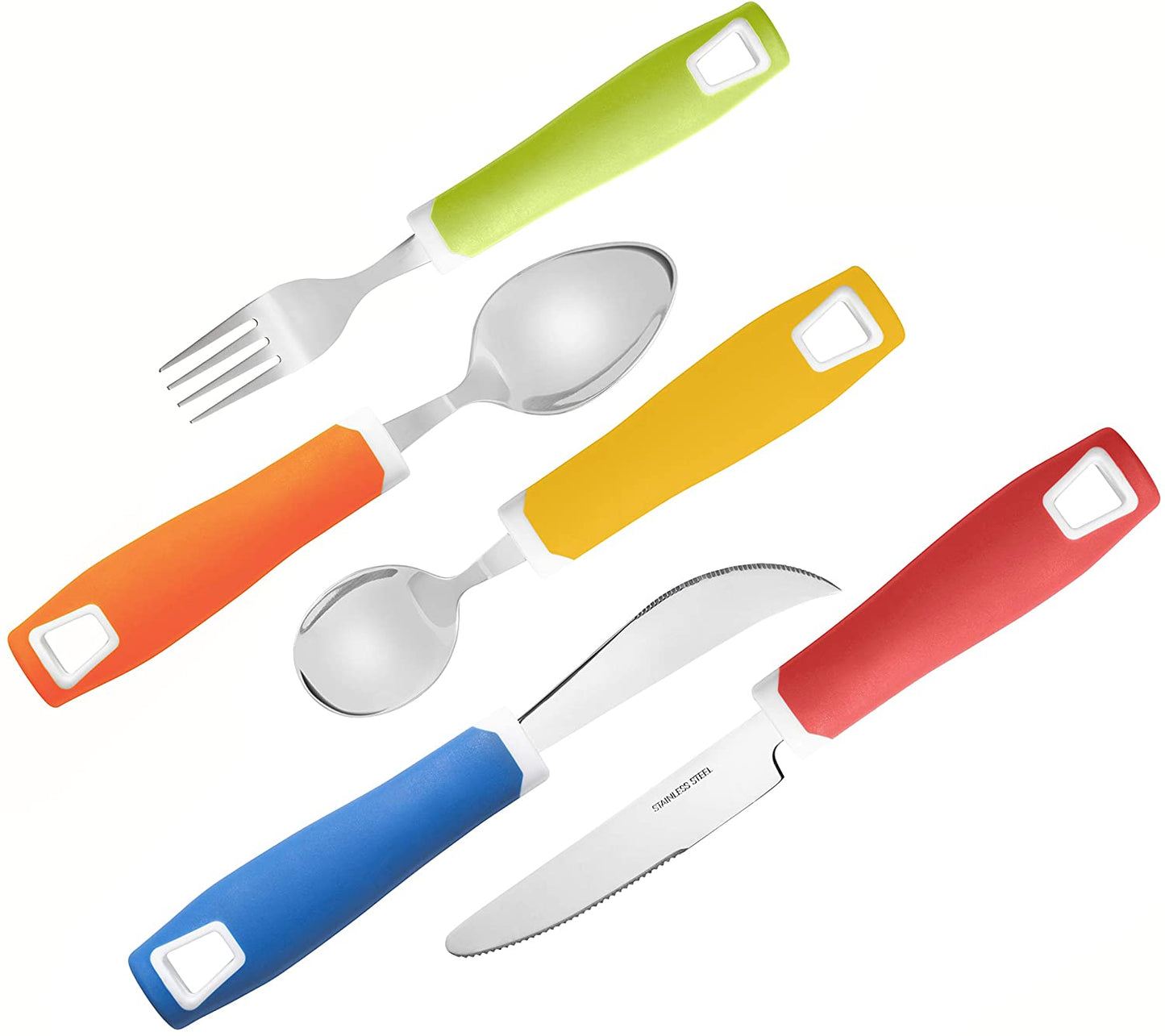 Special Supplies Adaptive Utensils Set (5-Piece) – Non-Slip Wide Grip Silverware for Tremors, Arthritis, Parkinson’s, and Low Hand Strength - Rainbow Colors