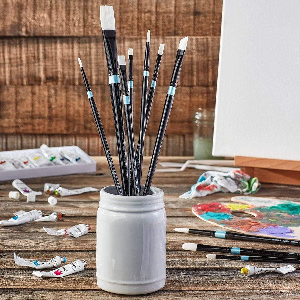 KINGART® White Nylon Long Handle Oil & Acrylic Brushes 10 pc